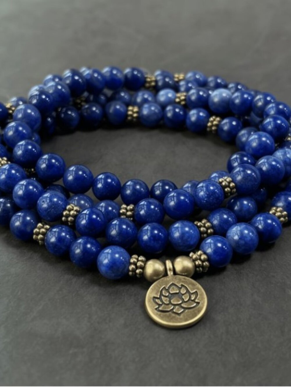 Lapis Lazuli Wrap Bracelet / Necklace 108 Natural Lapis Lazuli Beads Gold Lotus